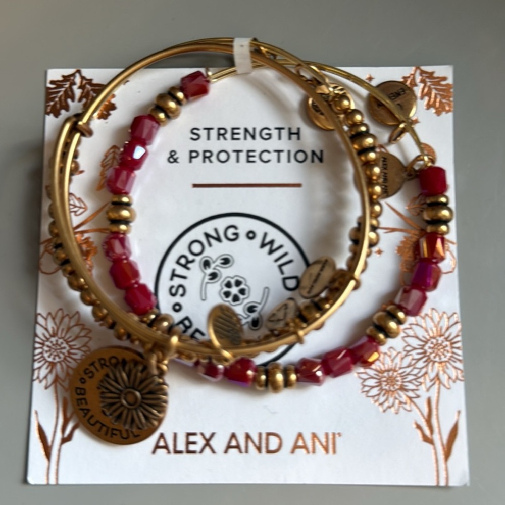 Alex and Ani Gold 'Strong, Wild, Beautiful' Charm Bangles, Set of 3